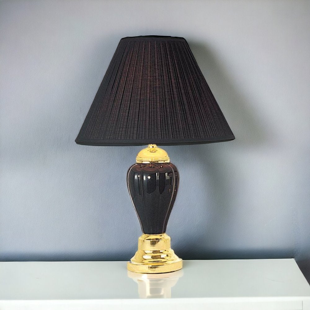 27" Ivory and Gold Ceramic Urn Table Lamp With Off White Empire Shade