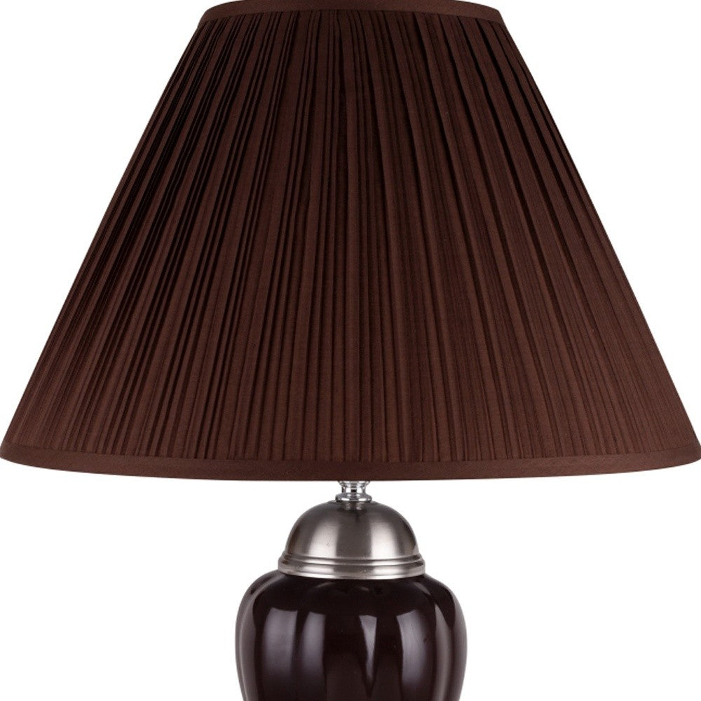 27" Silver Ceramic Urn Bedside Table Lamp With Brown Empire Shade