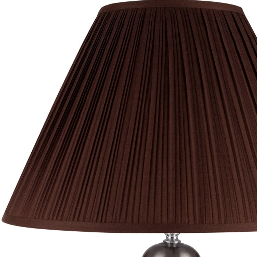 27" Silver Ceramic Urn Bedside Table Lamp With Brown Empire Shade