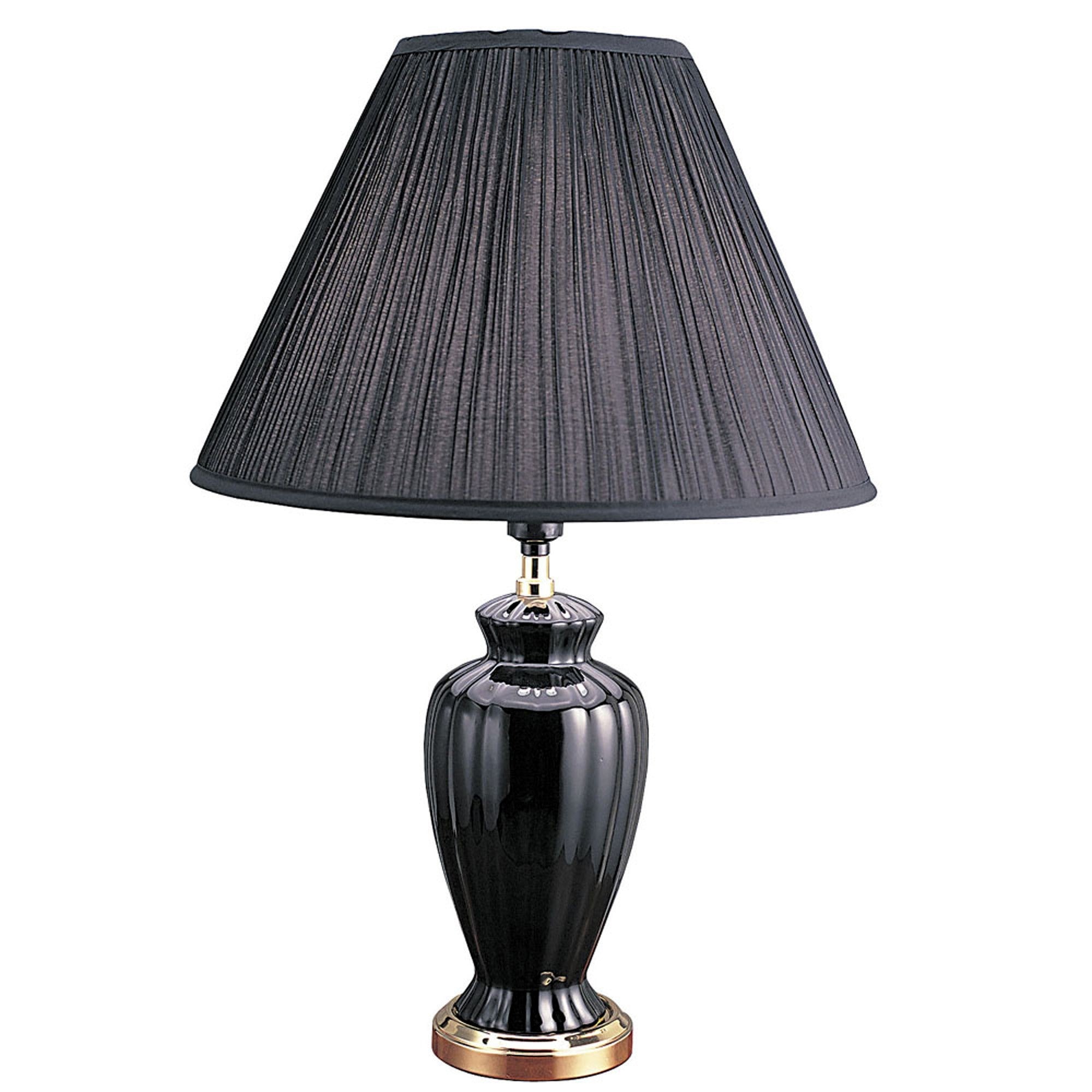 26" Gold Bedside Table Lamp With Black Empire Shade