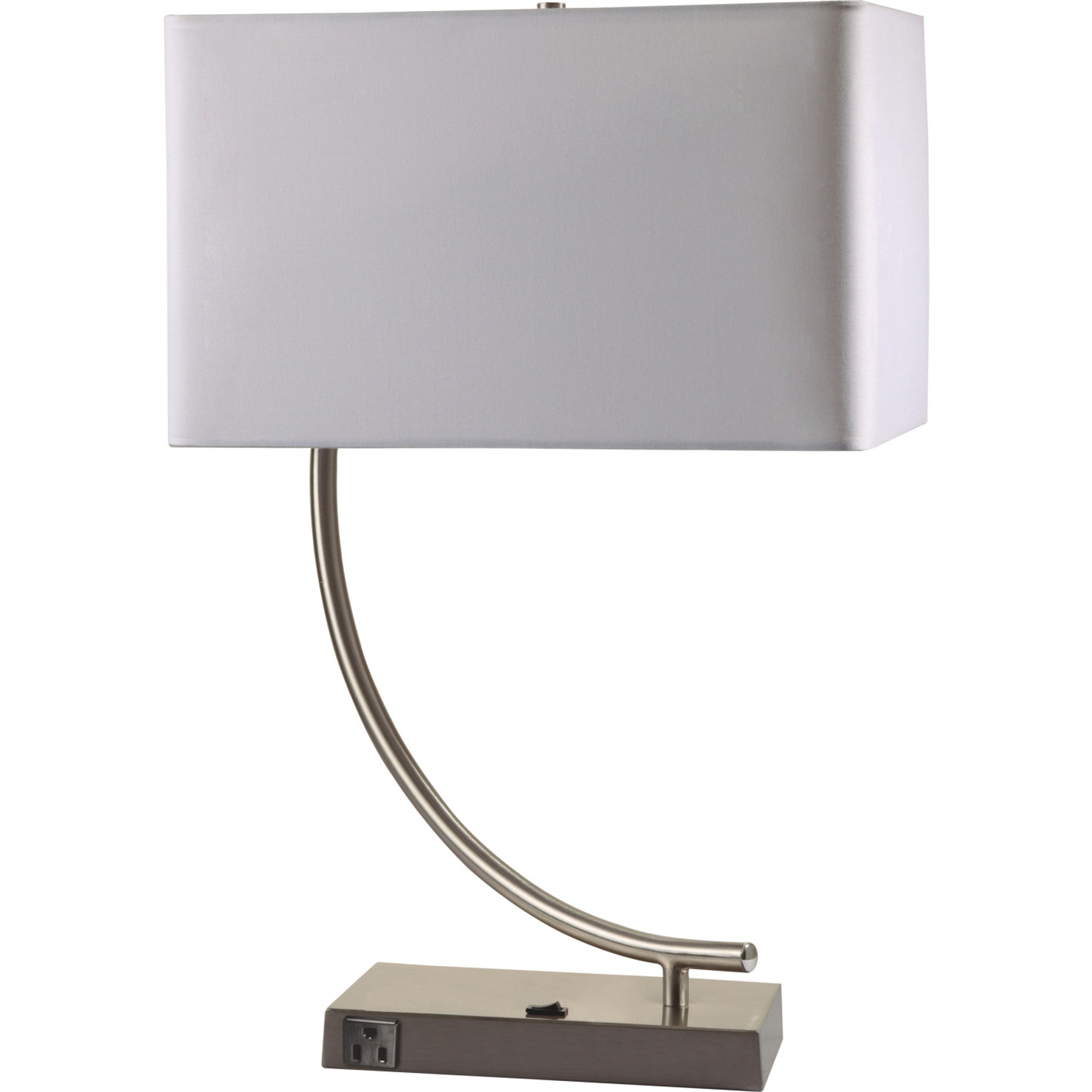 23" Silver Curved Table Lamp With White Rectangle Shade