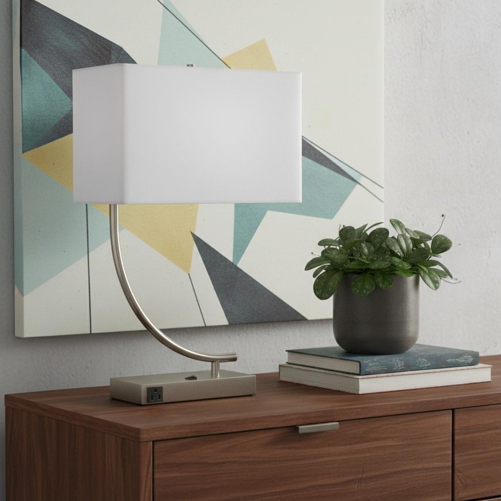 23" Silver Curved Table Lamp With White Rectangle Shade
