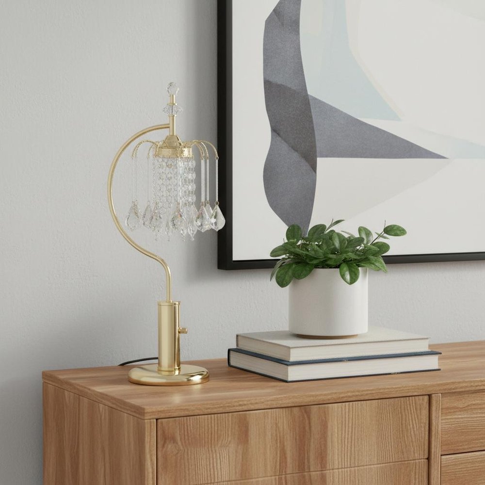 27" Gold Metal Chandelier Faux Crystal Table Lamp