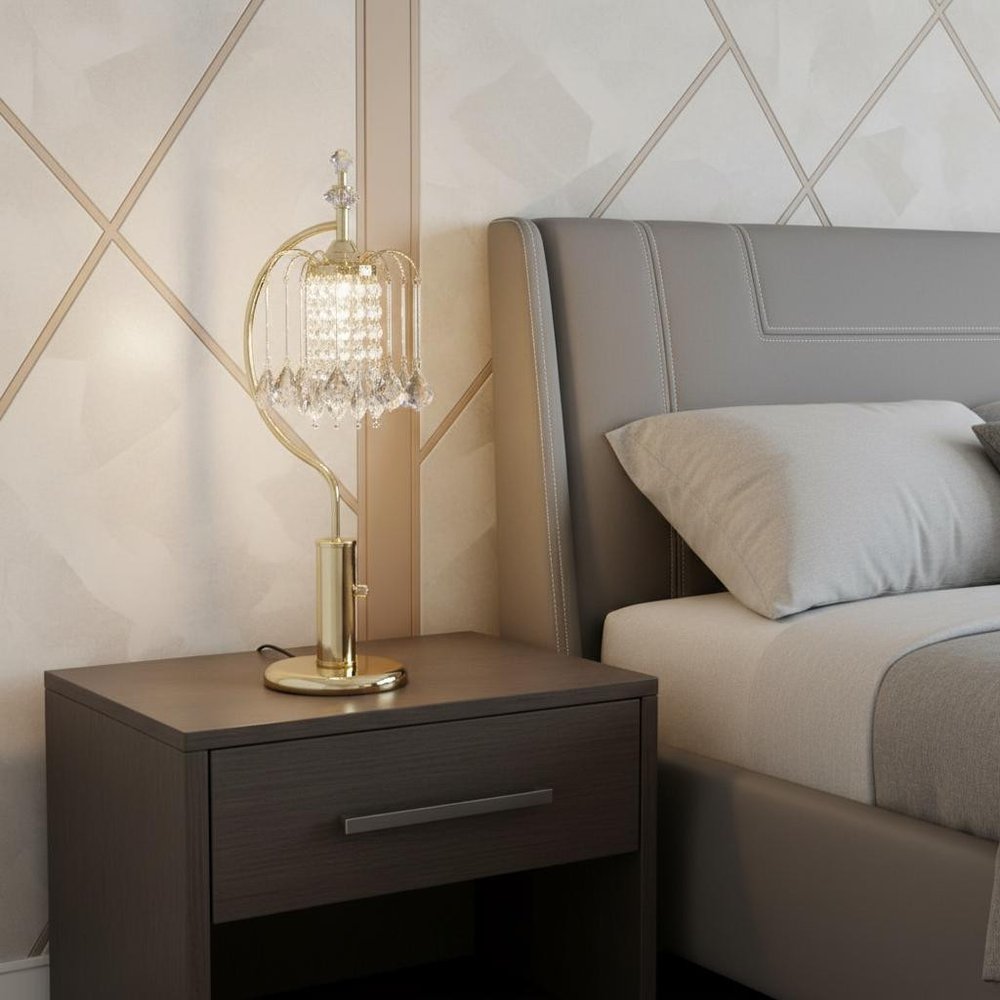 27" Gold Metal Chandelier Faux Crystal Table Lamp