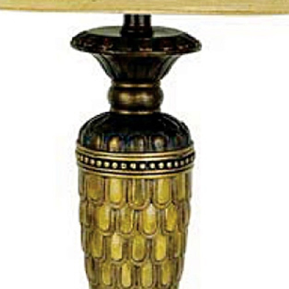 28" Golden Brown Polyresin Table Lamp With Gold Bell Shade