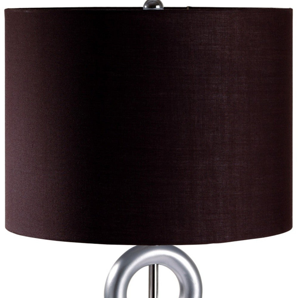 29" Silver Ceramic Geometric Table Lamp With Brown Classic Drum Shade