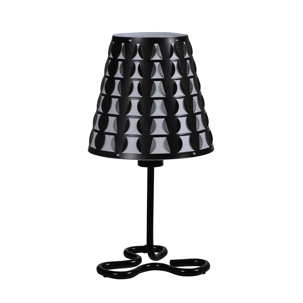 16" Black Bedside Table Lamp With Black And White Polka Dots Empire Shade