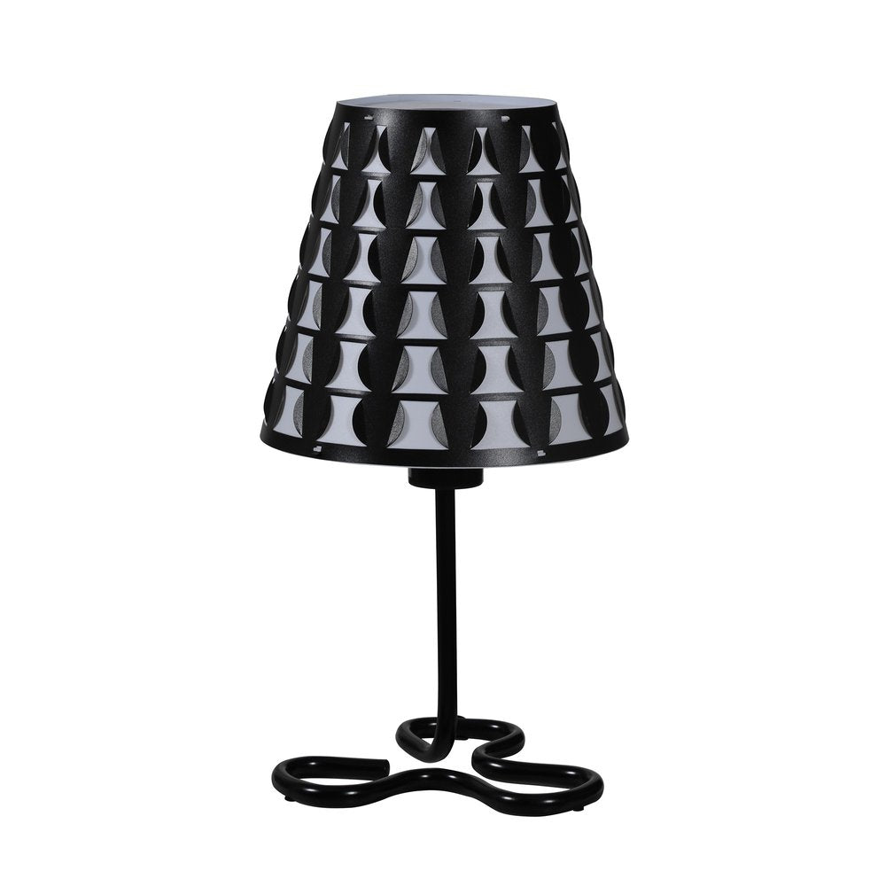 16" Black Bedside Table Lamp With Black And White Polka Dots Empire Shade