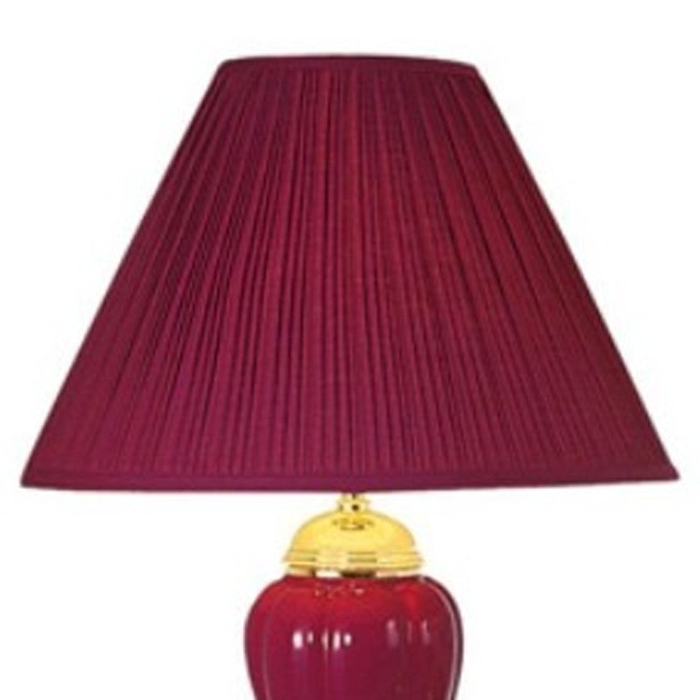 Set Of Three 64" Gold Ceramic Bedside Floor and Table Lamp Set With Red Empire Shade