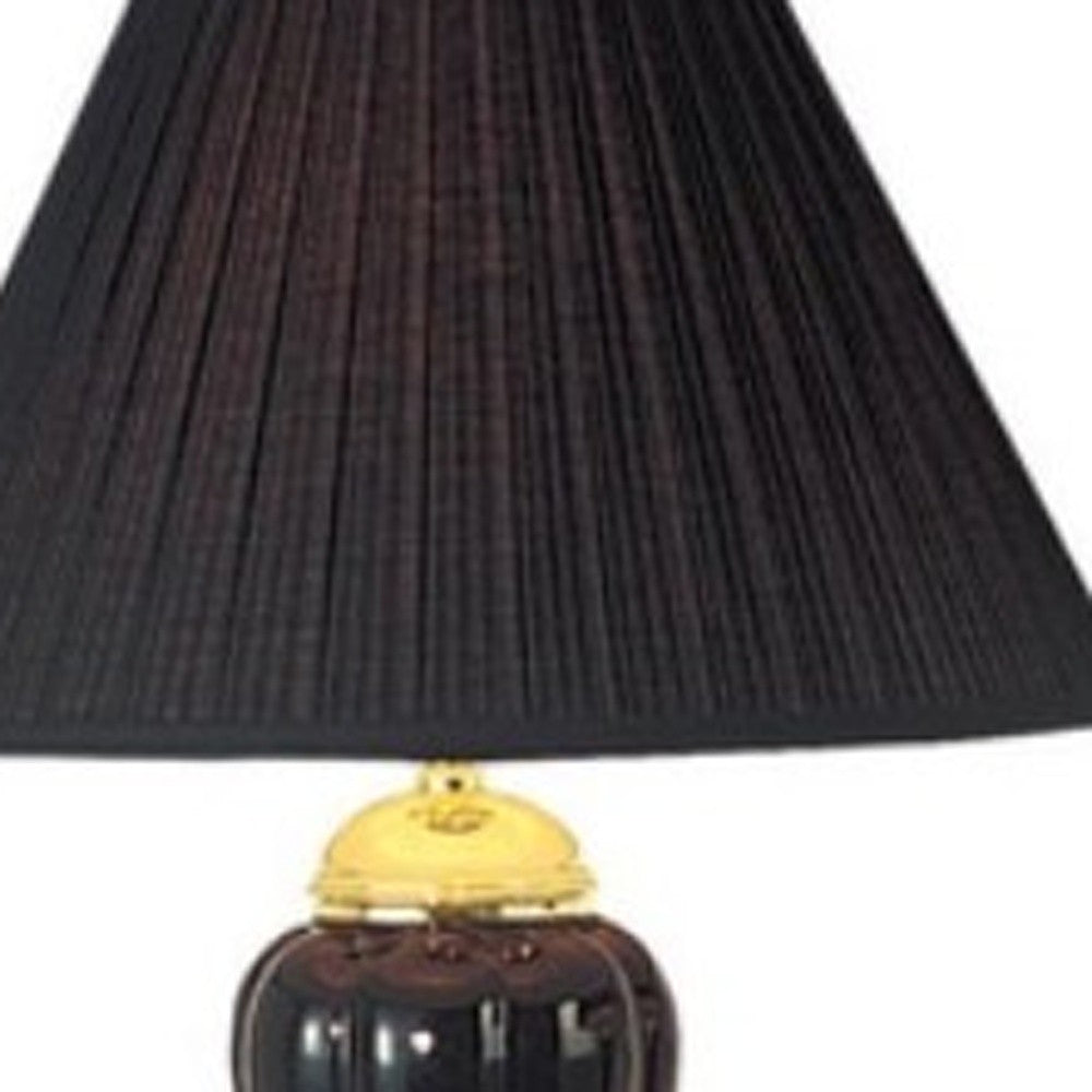 Set Of Three 64" Gold Ceramic Bedside Floor and Table Lamp Set With Black Empire Shade