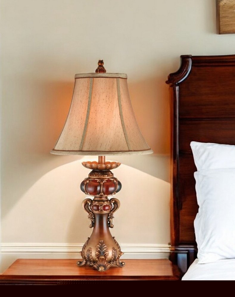 Antique Inspired Table Lamp with Linen Lamp Shade