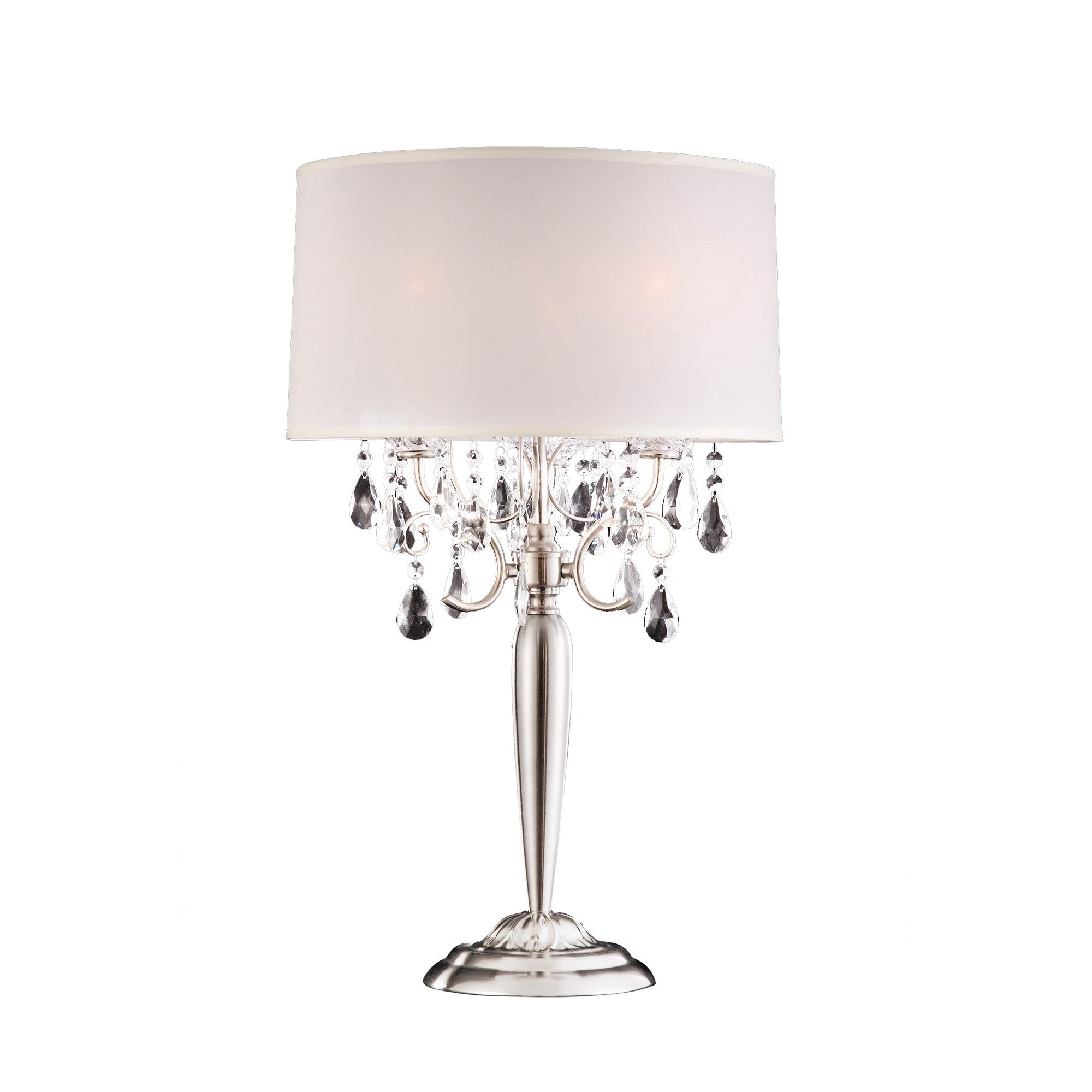 Glam Silver Scroll Chandelier Faux Crystal Table Lamp