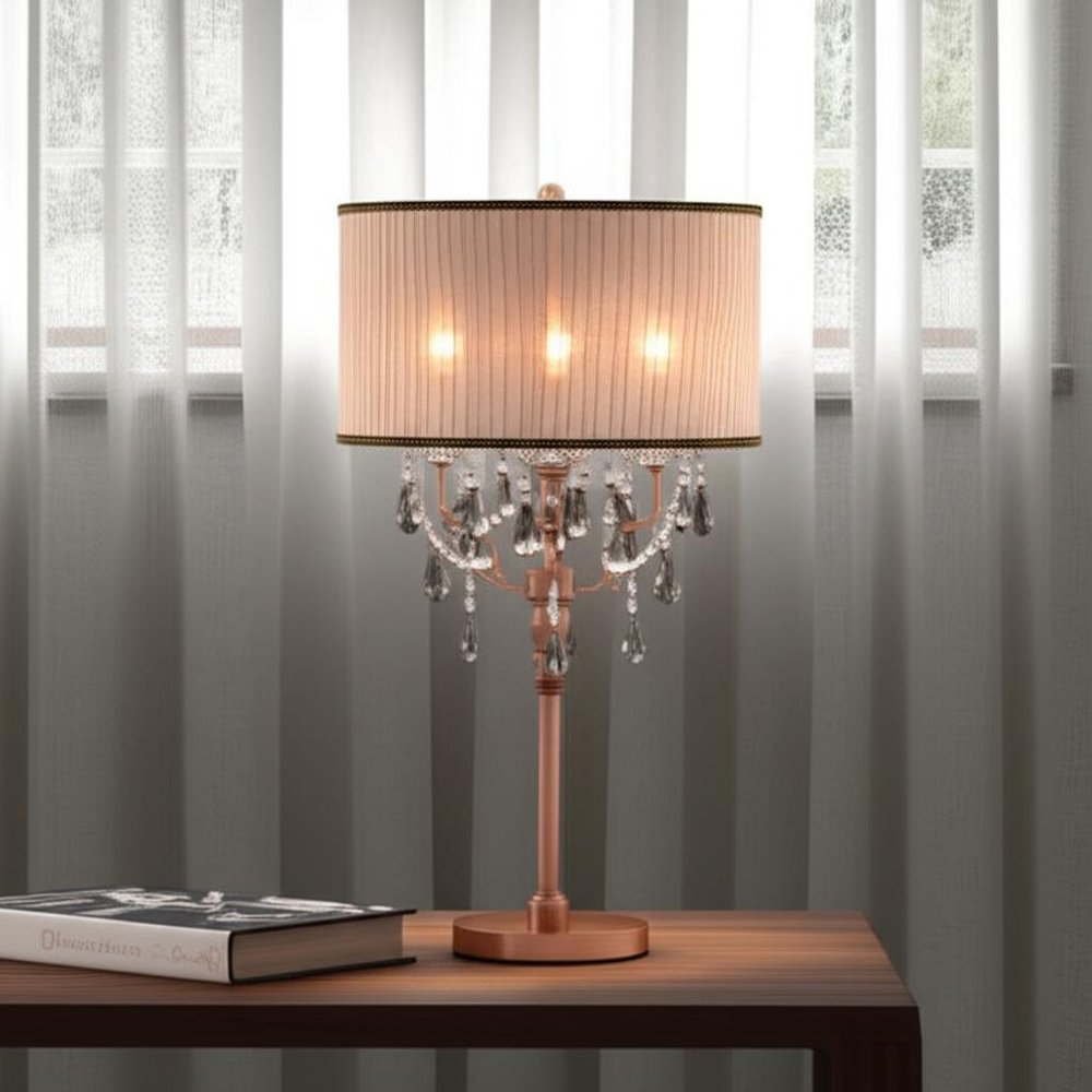 32" Clear and Rose Gold Faux Crystal Accent Table Lamp