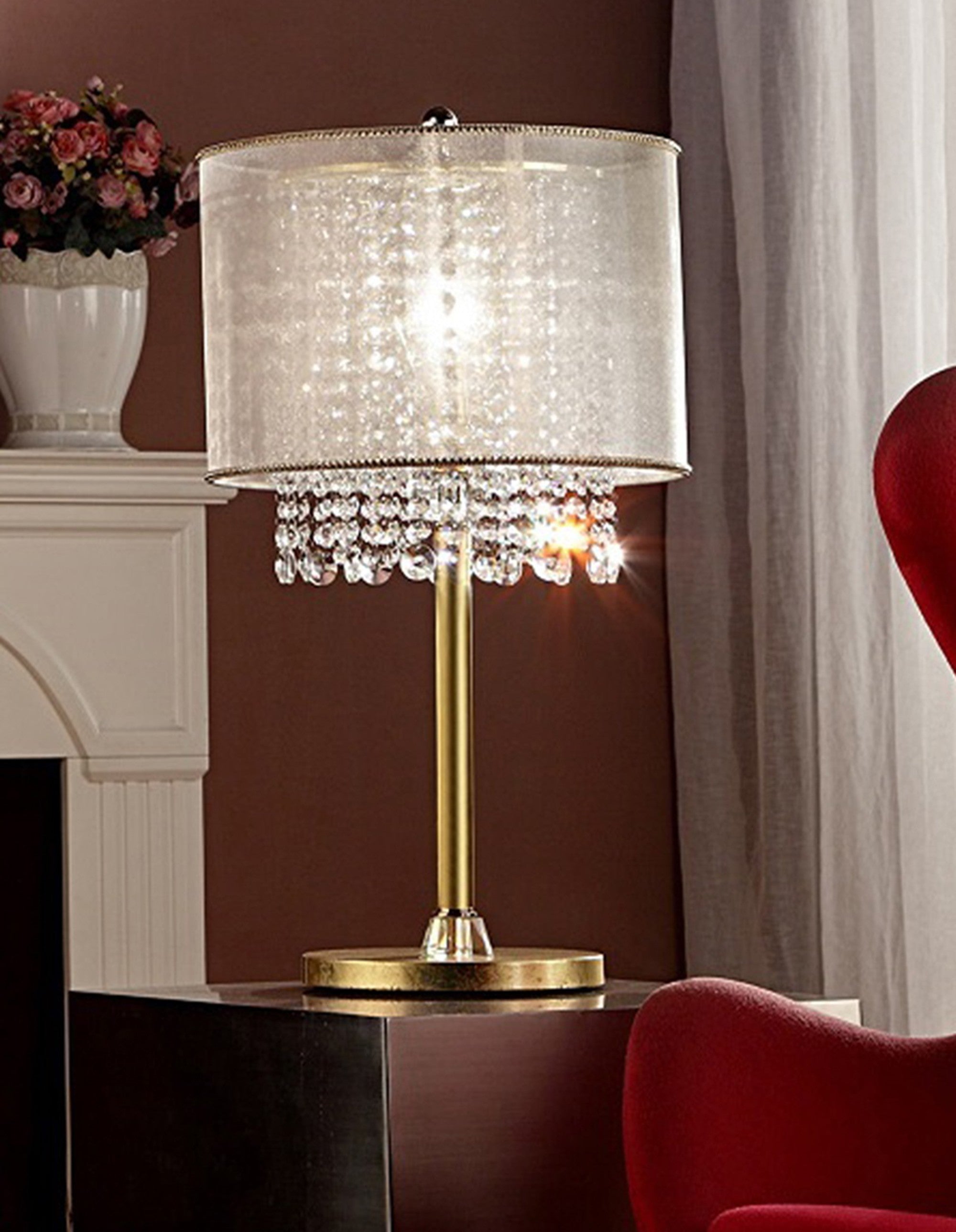 30" Gold Metal Novelty Bedside With White Drum Shade