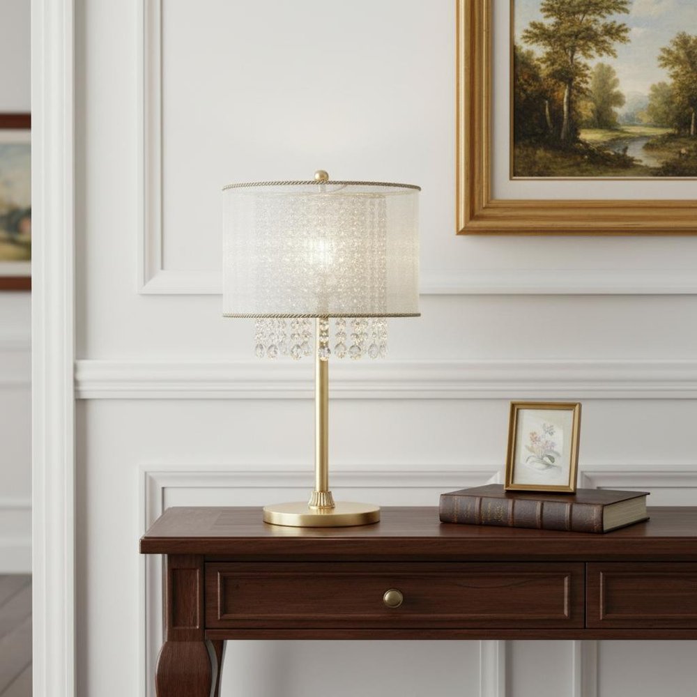 30" Gold Metal Novelty Bedside With White Drum Shade