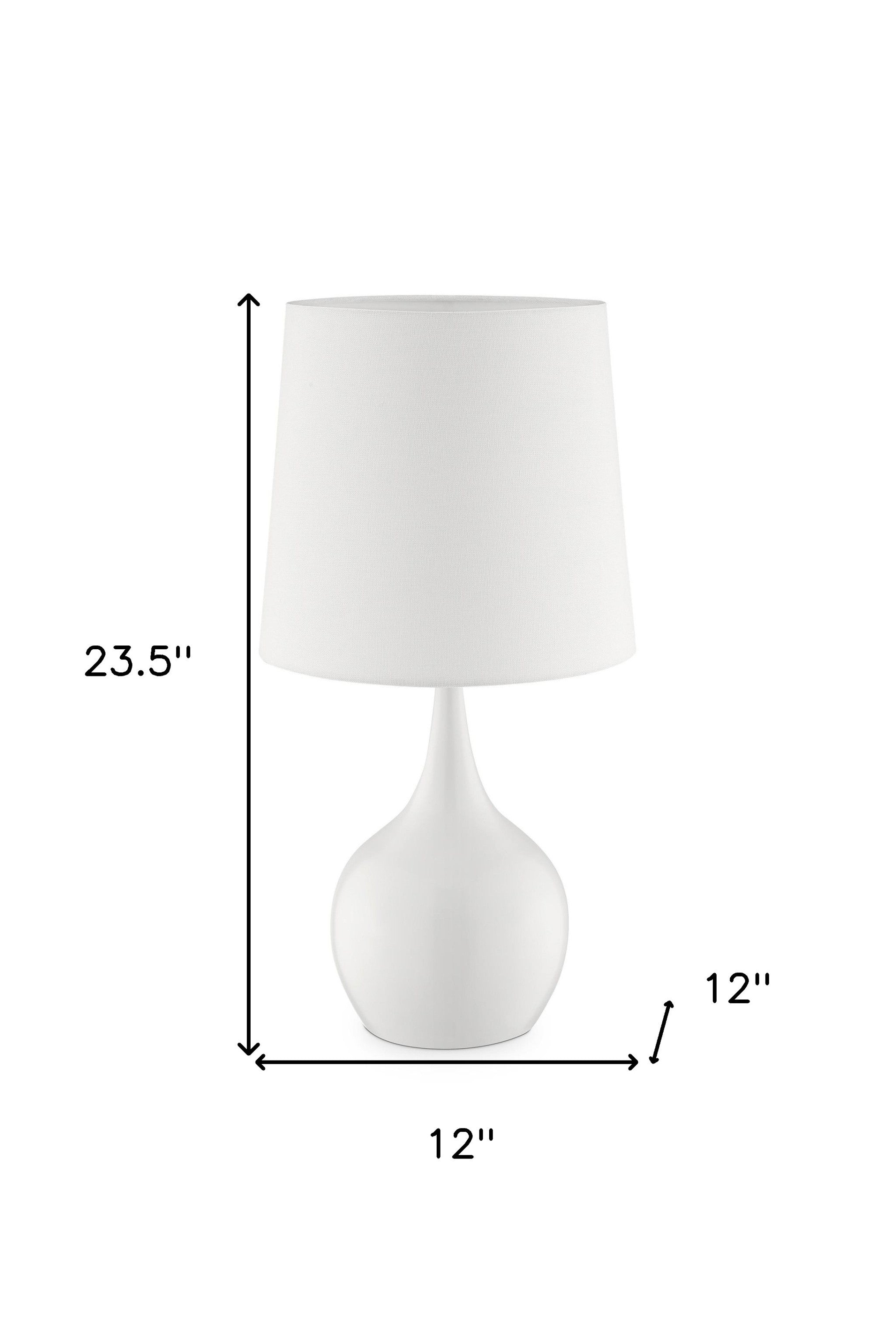 24" White Metal Bedside Table Lamp With Off-White Shade