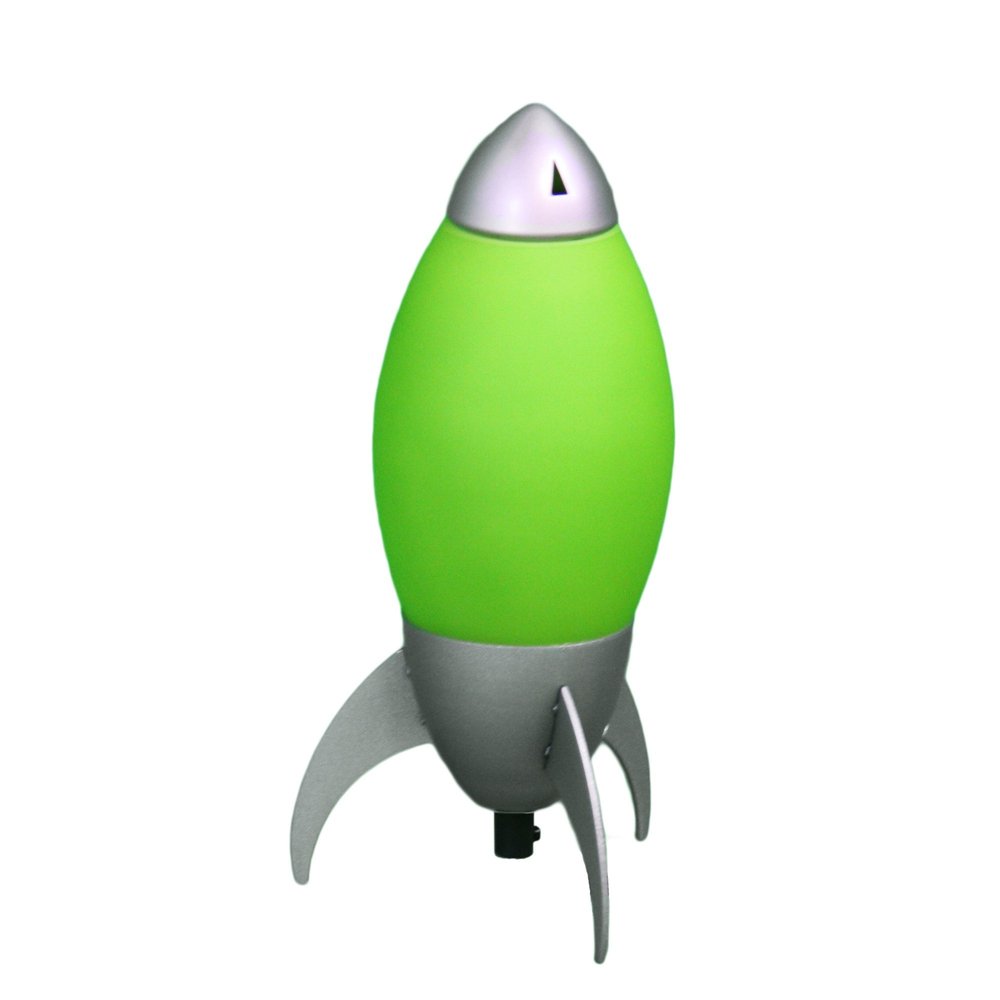 11" Green And Silver Acrylic And Metal Rocket Shaped Bedside Lamp
