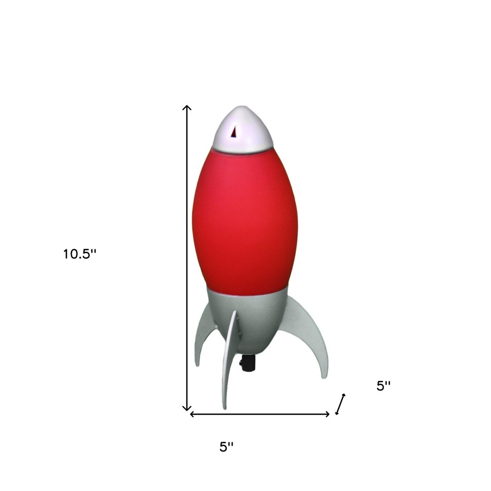 11" Red And Silver Acrylic And Metal Rocket Shaped Bedside Lamp