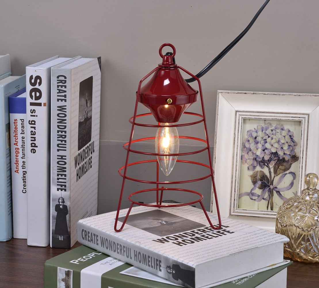 10" Red Metal Bedside Table Lamp