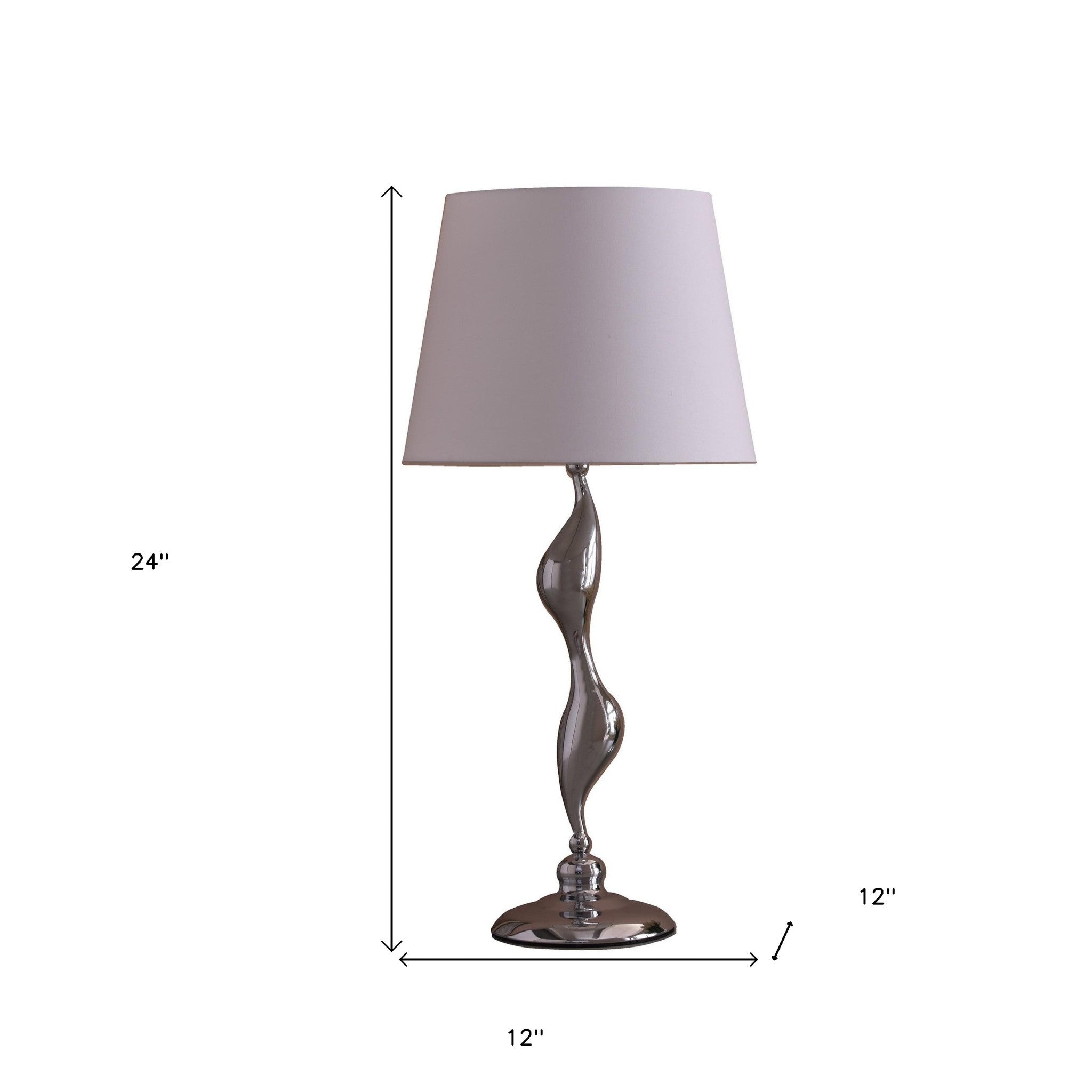 24" Silver Bedside Table Lamp With White Empire Shade