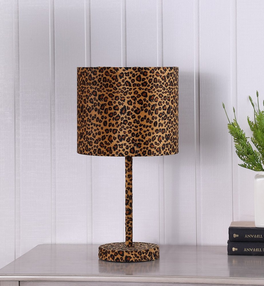 19" Amber And Black Bedside Lamp With Drum Shade