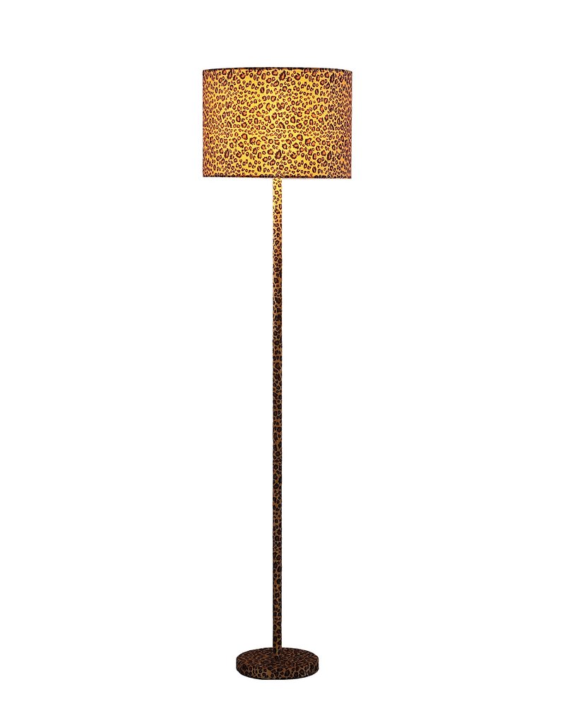 59" Amber And Black Metal Floor Lamp With Amber And Black Animals Faux Leather Cylinder Shade