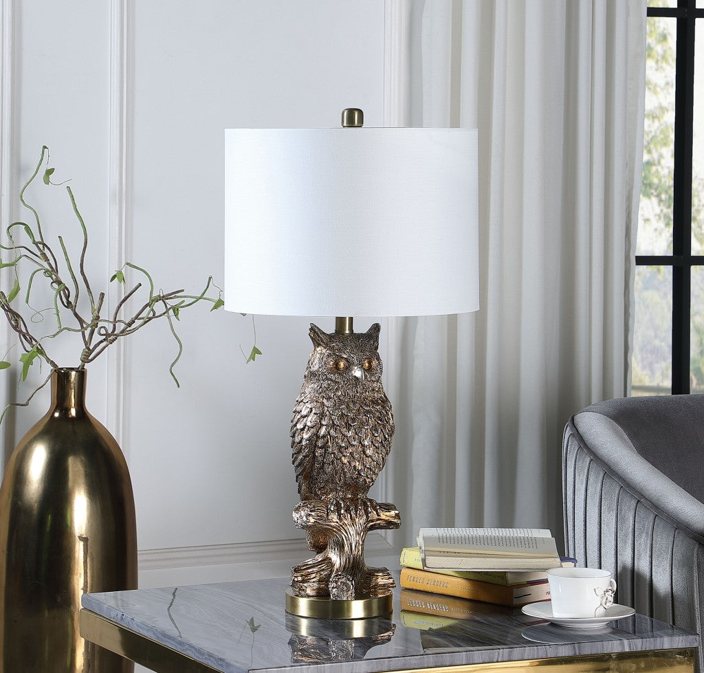 28”  Antiqued Silver Resin Owl Table or Desk Lamp
