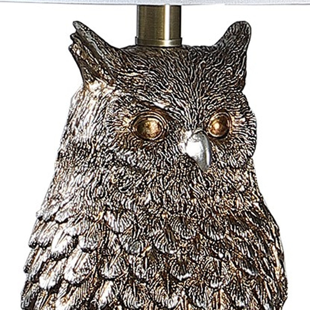 28”  Antiqued Silver Resin Owl Table or Desk Lamp
