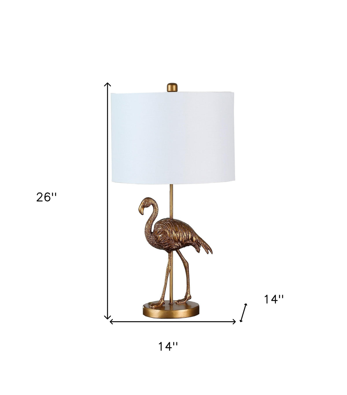 26" Gold Flamingo Table Lamp With White Drum Shade