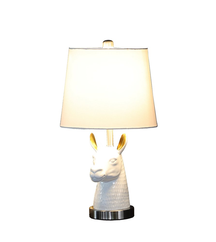 21" Silver And White Novelty Llama Lamp With White Drum Shade