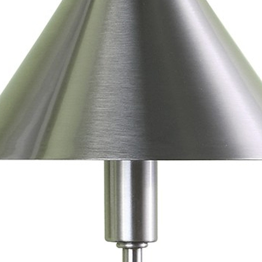 17" Silver Metal Bedside Table Lamp With Silver Cone Shade