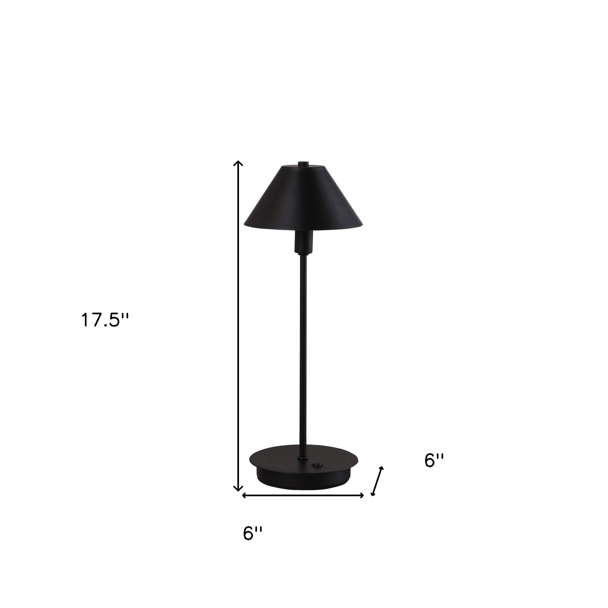 18" Black Metal Bedside Table Lamp With Black Cone Shade