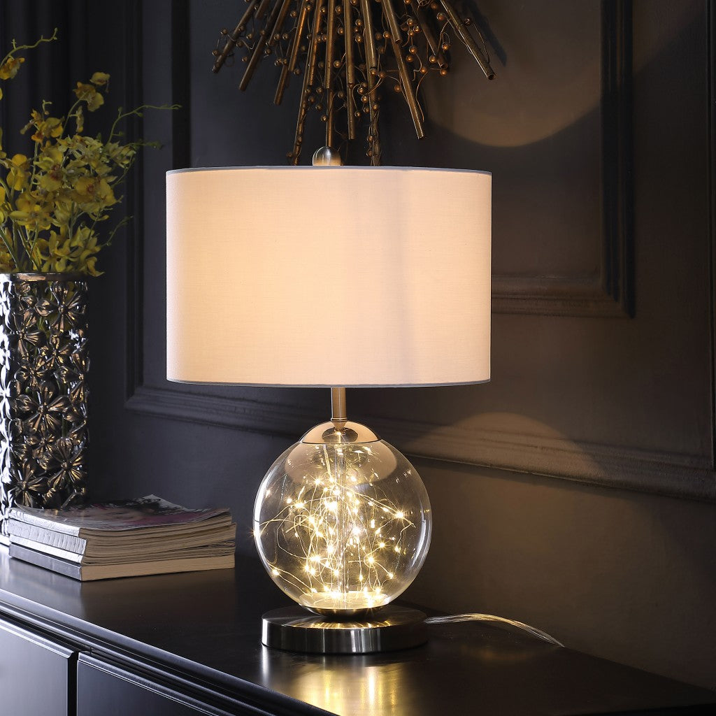 21" Translucent Glass Globe LED Table Lamp With White Drum Shade