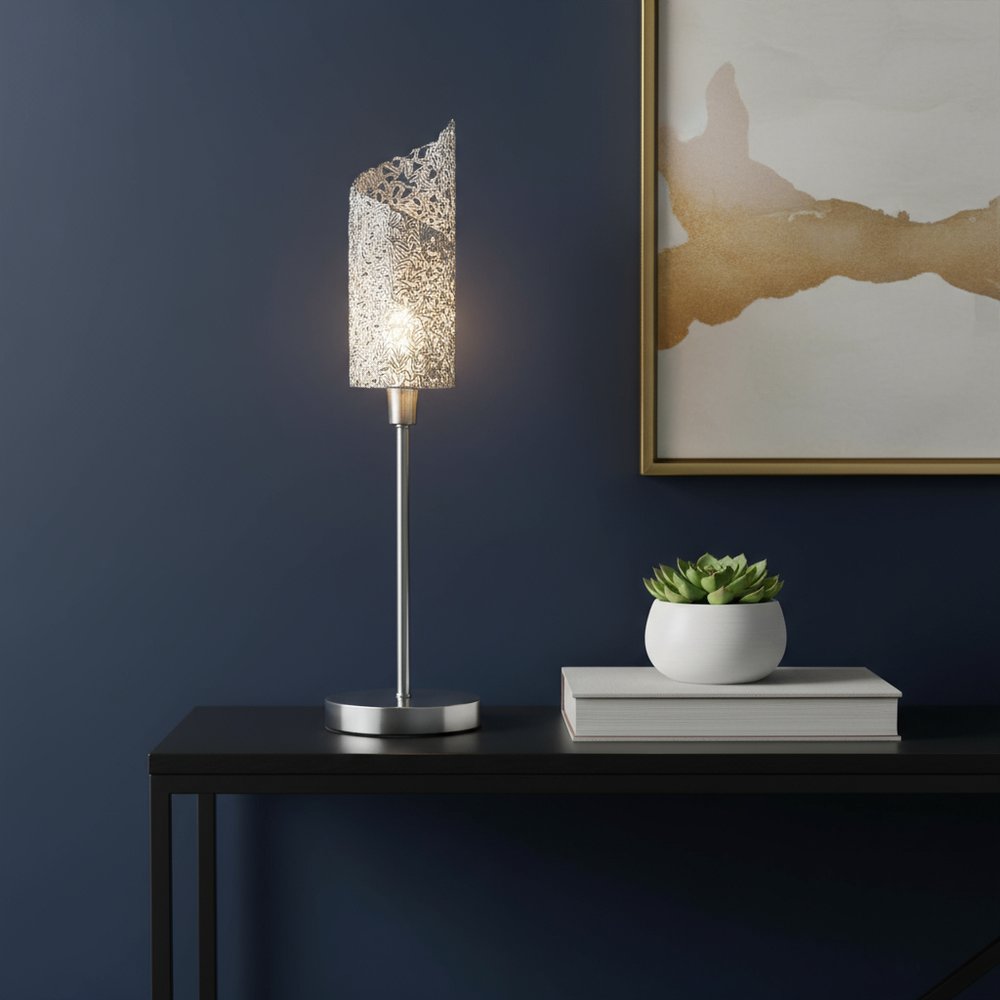 22" Silver Bedside Table Lamp With White Swirl Novelty Shade