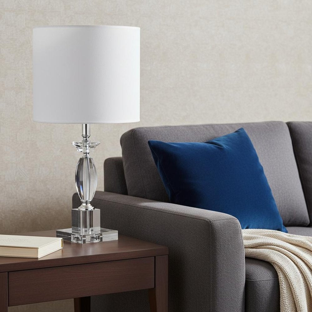 23" Silver Crystal Standard Table Lamp With White Classic Drum Shade Table Lamp