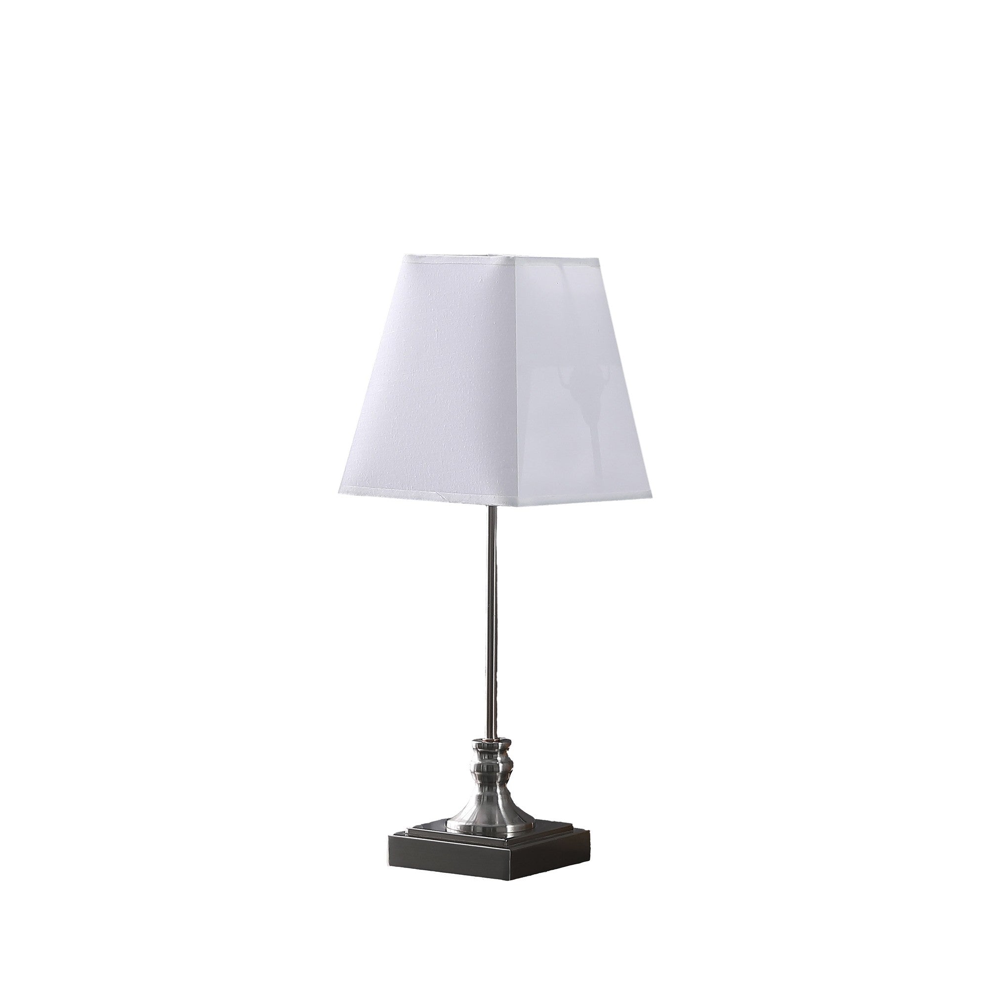 19" Silver Bedside Table Lamp With White Empire Shade
