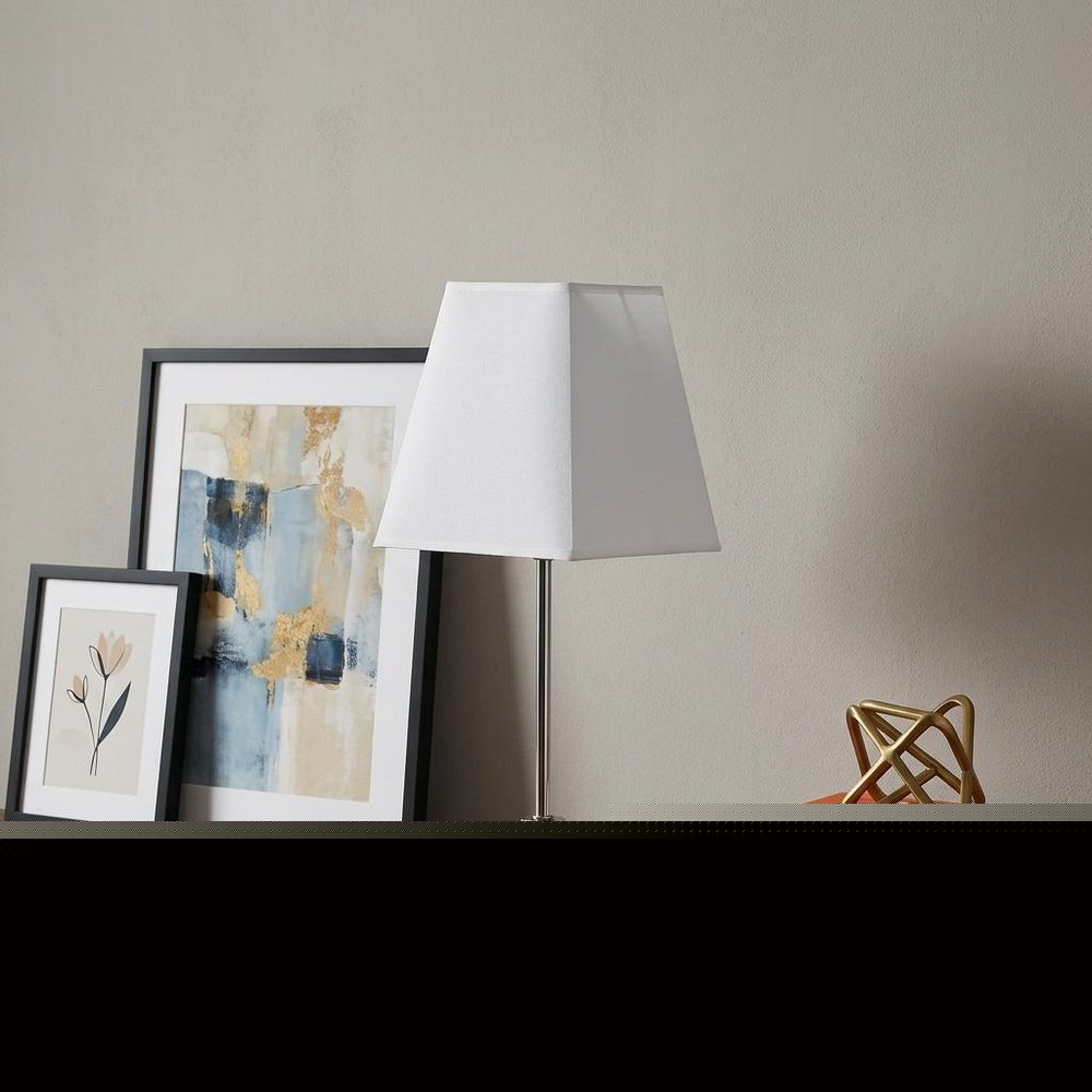 19" Silver Bedside Table Lamp With White Empire Shade