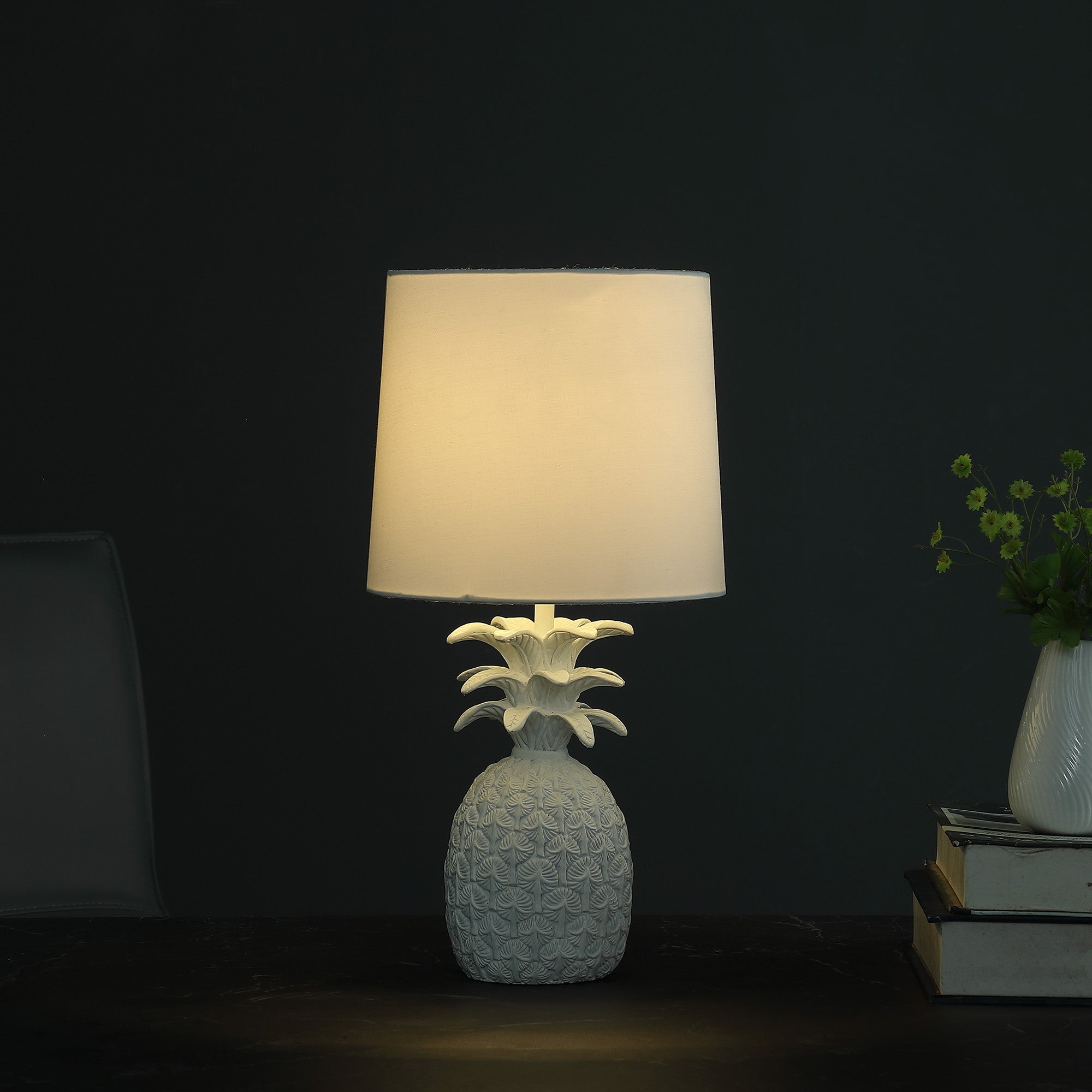 17" White Bedside Table Lamp With White Empire Shade