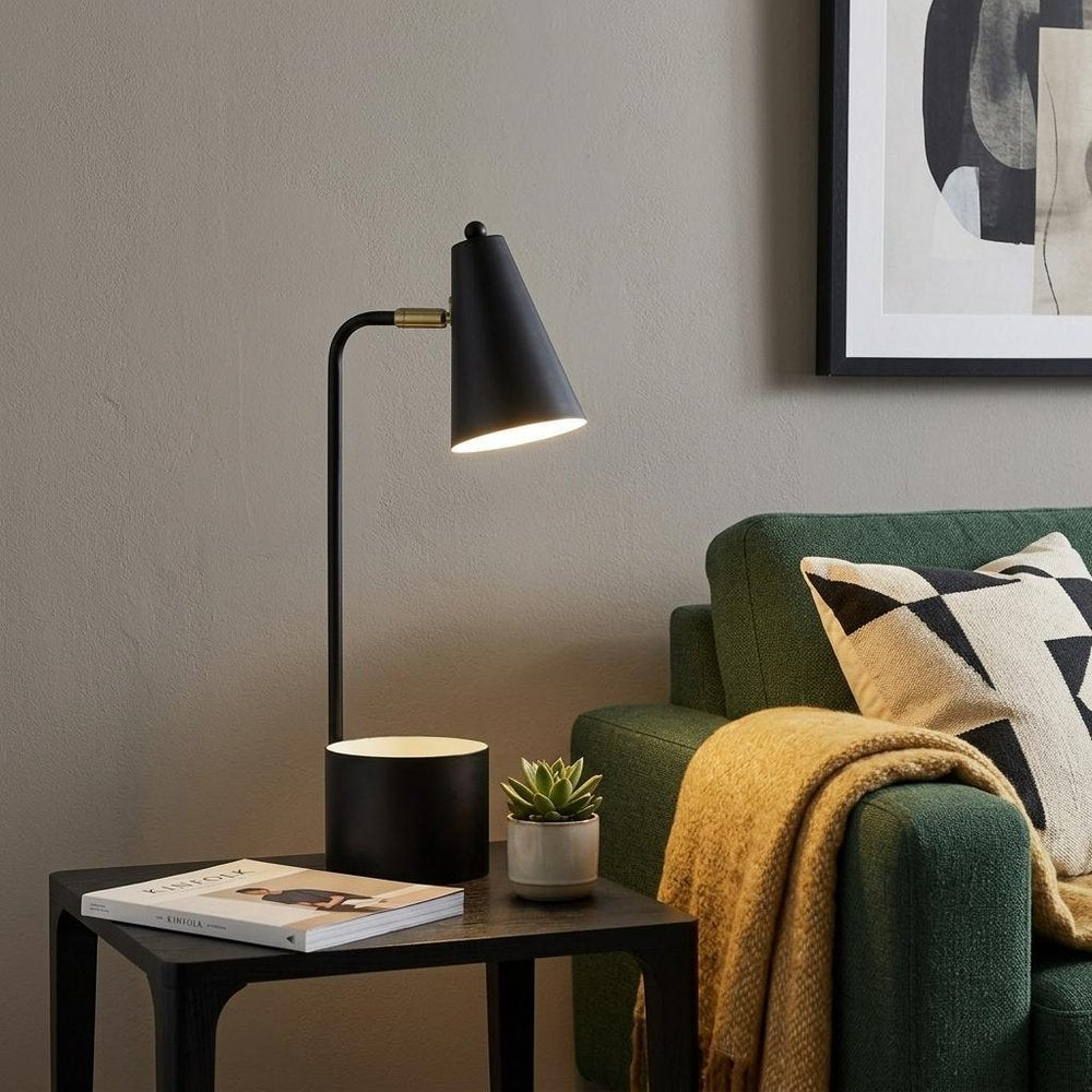 20" Black Desk Table Lamp With Black Cone Shade