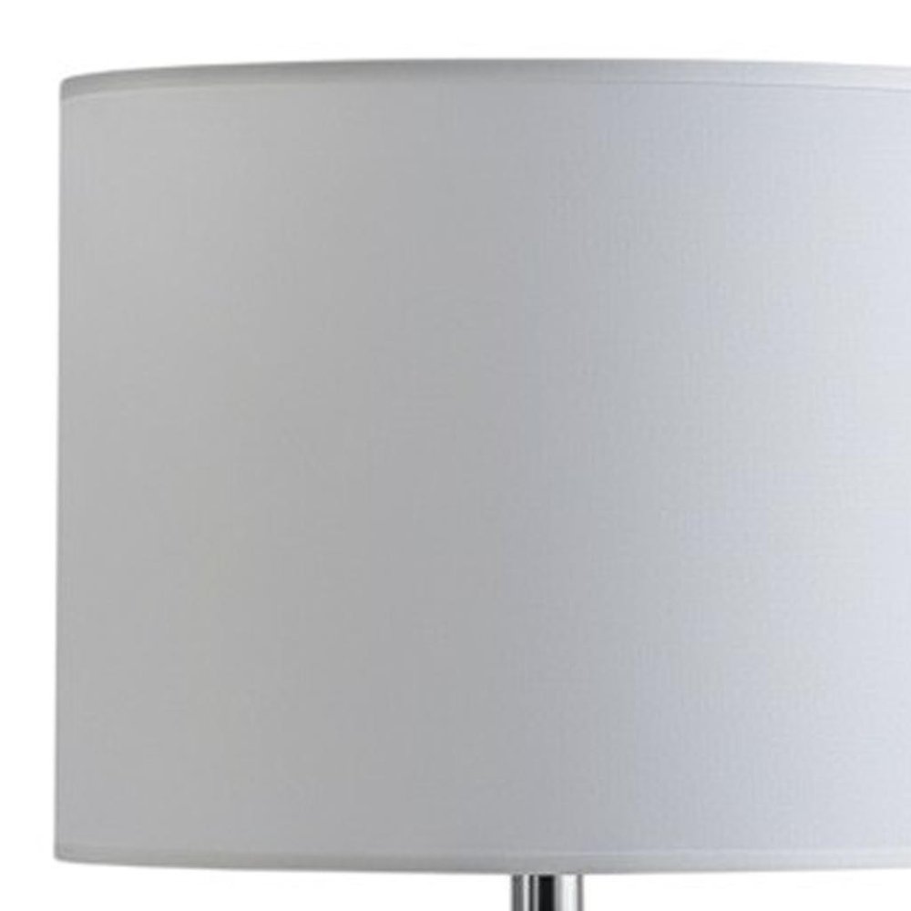 21" Silver Bedside Table Lamp With White Drum Shade