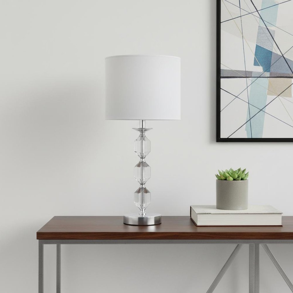 21" Silver Bedside Table Lamp With White Drum Shade