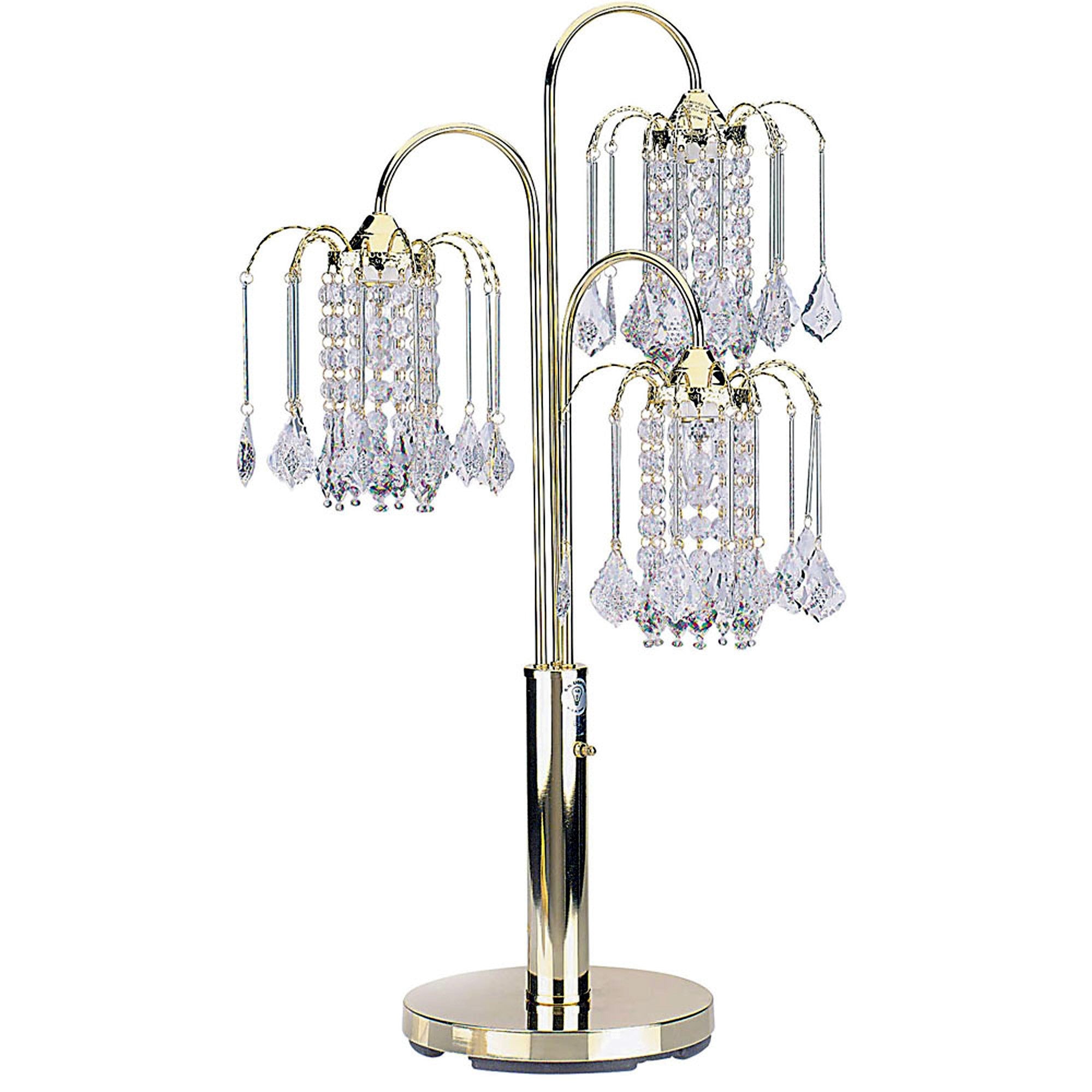 34" Gold and Faux Crystal Three Light Chandelier Table Lamp