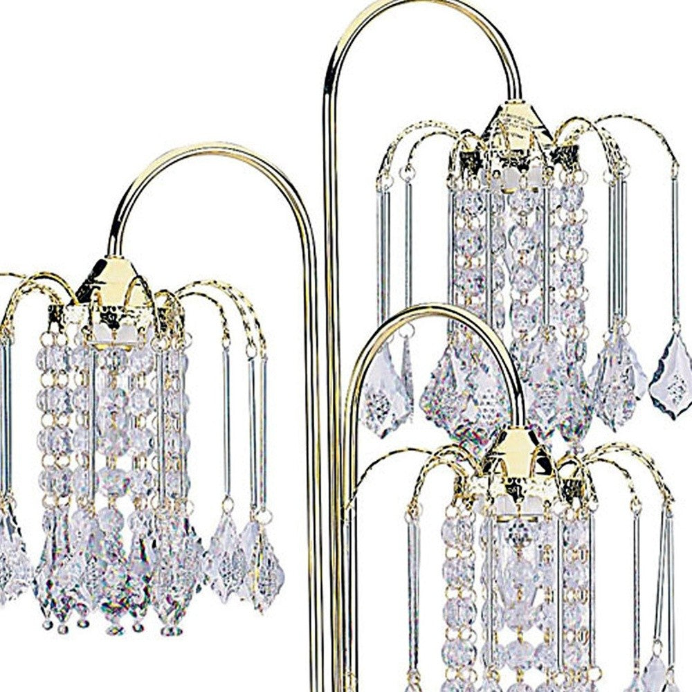 34" Gold and Faux Crystal Three Light Chandelier Table Lamp