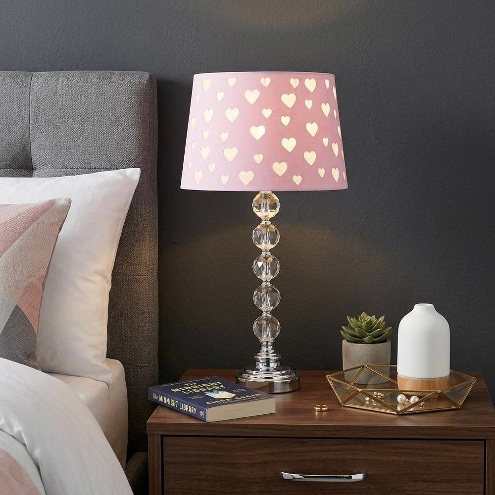 22" Crystal With Pink And White Dot Shade Table Lamp