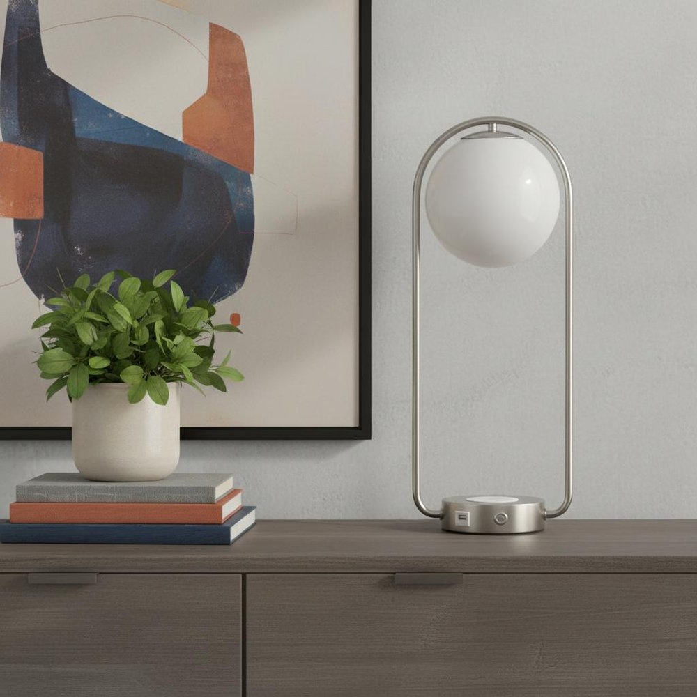 19" Silver Clip Globe USB Table Lamp