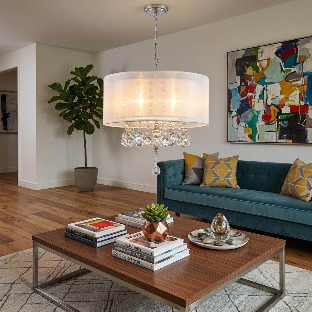 Chic Silver Ceiling Lamp with Crystal Accents and Silver Shade