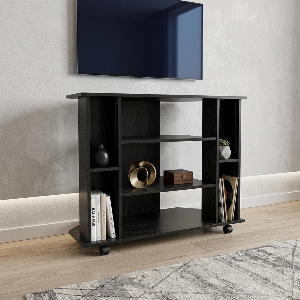 35" Black Open Shelving TV Stand