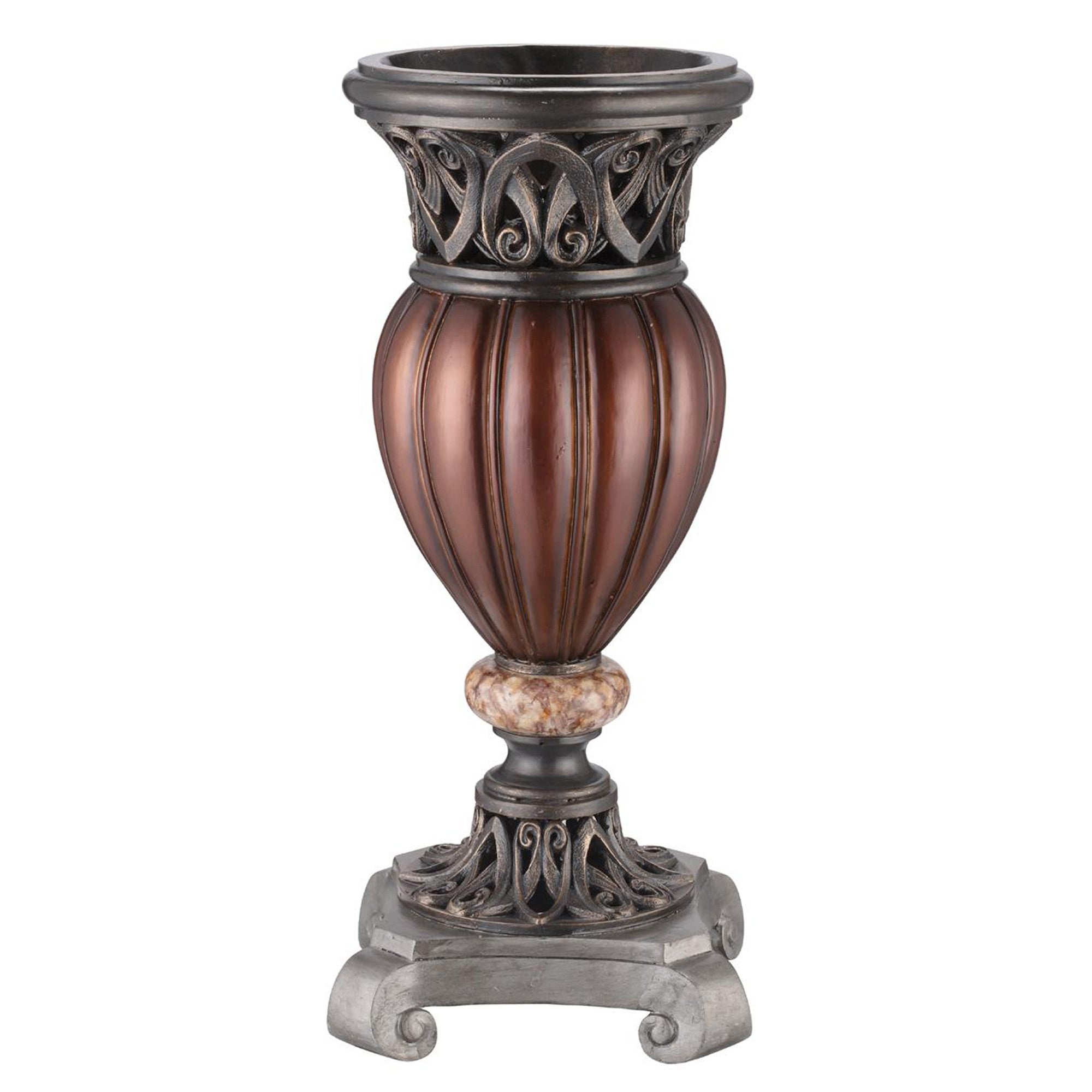 16" Polyresin Brown and Bronze Striped Round Urn