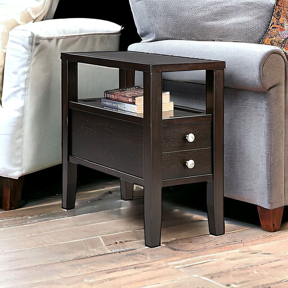 24" Brown End Table With Two Drawers