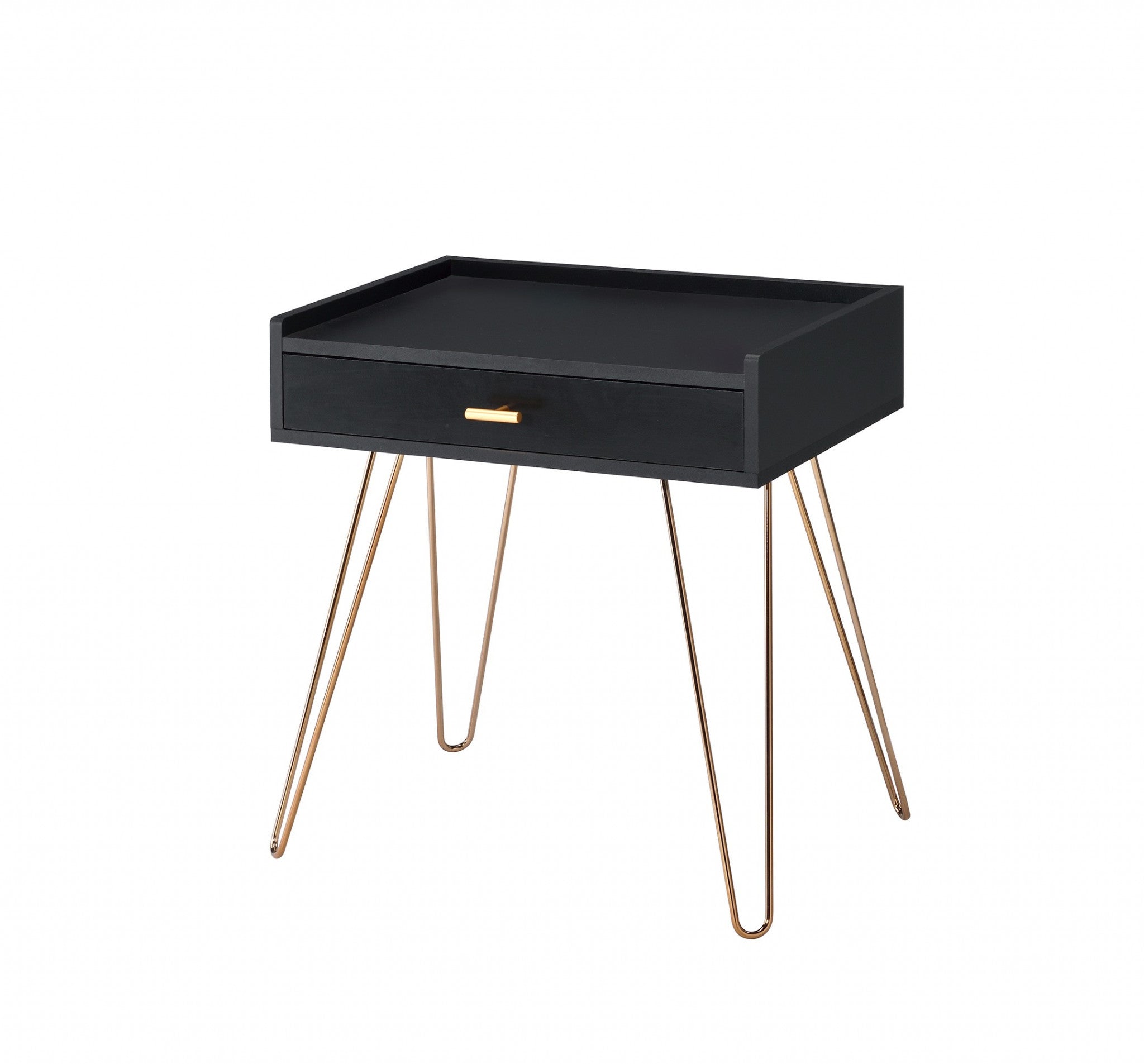 24" Gold And Black End Table With Drawer